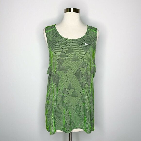 Nike Tops - Nike Dri-Fit Tank Women L Neon Green Black Geometric Triangle Scoop Neck Active